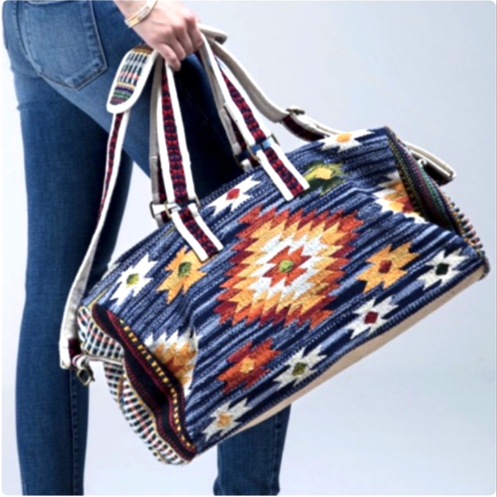 Ruggine Fine Cotton Handmade Woven Navajo Pattern Duffle Bag - Picture 1 of 10